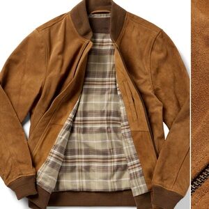 Taylor Stitch Tan Suede Bomber Jacket